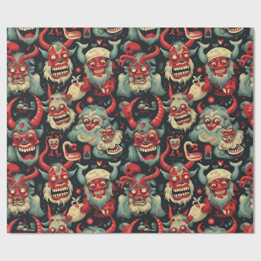 Krampus kerstpatroon cadeaupapier (Vlak)