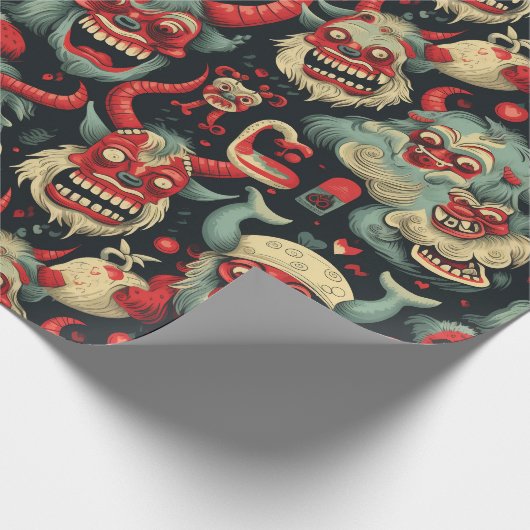 Krampus kerstpatroon cadeaupapier (Hoek)