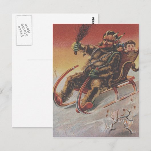 Krampus Kidnapping Children Sleigh Briefkaart (Voorkant / Achterkant)