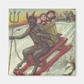 Krampus Kidnapping Kinderen op slee Pitchfork Magneet (Voorkant)