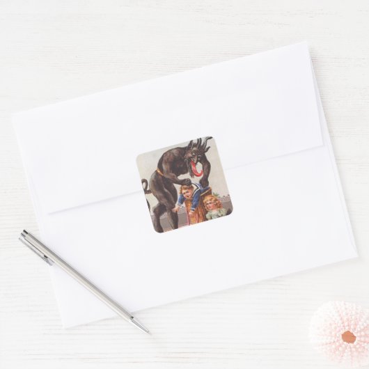 Krampus Kidnapping Kinderen Vierkante Sticker (Envelop)