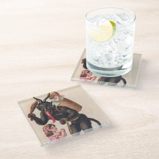 Krampus Kidnaps Girls  feestdag Glazen Onderzetter (Schuin)