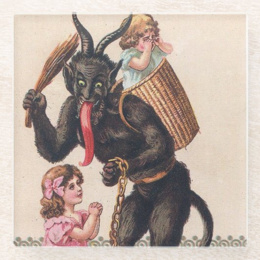 Krampus Kidnaps Girls  feestdag Glazen Onderzetter (Voorkant)