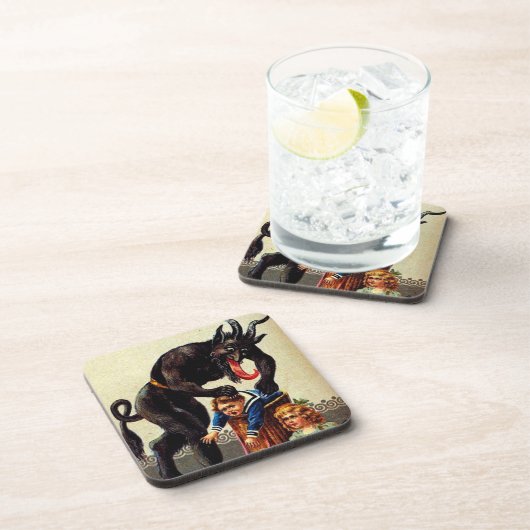 Krampus Kinder in Basket Holiday Vintage Kerstmis Onderzetter (Rechterzijde)