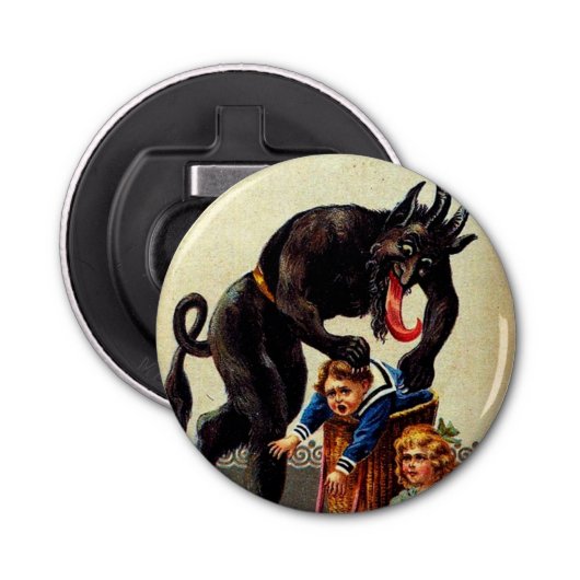 Krampus Kinder in Basket Holiday Xmas Bottle Opene Button Flesopener (Voorkant)
