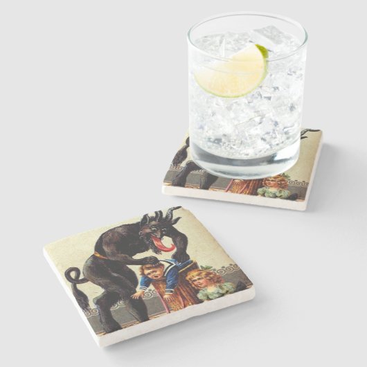 Krampus Kinder in Basket Holiday Xmas Stone Onderz Stenen Onderzetter (Zijkant)
