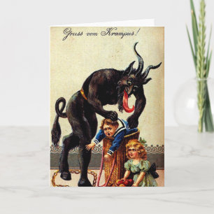 Krampus Kinder in Basket Holiday Xmas Wenskaart Feestdagen Kaart