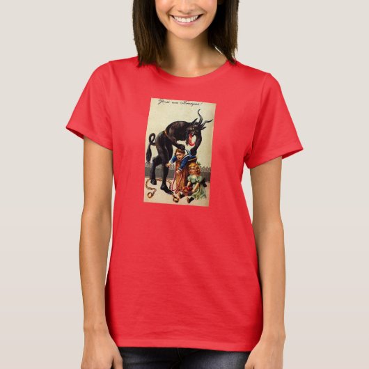 Krampus Kinder in Basket Vakantie Kerst Shirt (Voorkant)