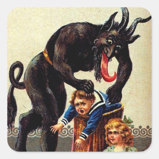 Krampus Kinder in Basket Vakantie Kerst stickers (Voorkant)