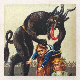 Krampus Kinder in kerstfeestdagen in mandje Glazen Onderzetter