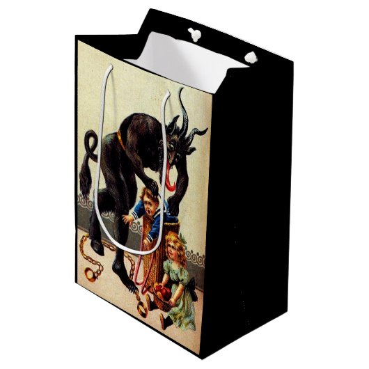 Krampus Kinder in kerstfeestdagen in mandje Medium Cadeauzakje (Voorkant Gekanteld)