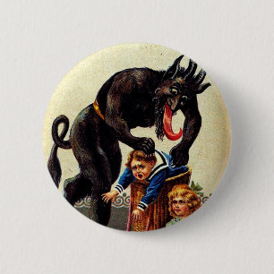 Krampus Kinder in kerstfeestdagen in mandje Ronde Button 5,7 Cm