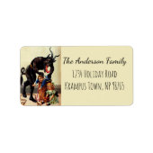 Krampus Kinder in Mand  Kerstmis Etiket (Voorkant)