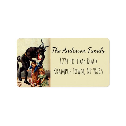 Krampus Kinder in Mand  Kerstmis Etiket (Voorkant)