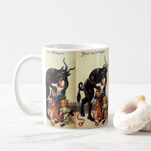 Krampus Kinder in mandje vakantie kerst Koffiemok (Met donut)