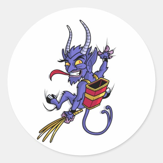 Krampus komt kerst cartoon personage illu ronde sticker (Voorkant)