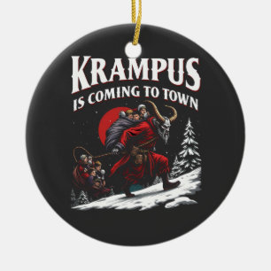 Krampus komt naar de stad Krampus Kerstmis  Keramisch Ornament