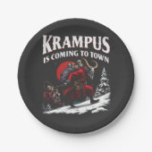 Krampus komt naar de stad Krampus Kerstmis Papieren Bordje (Voorkant)