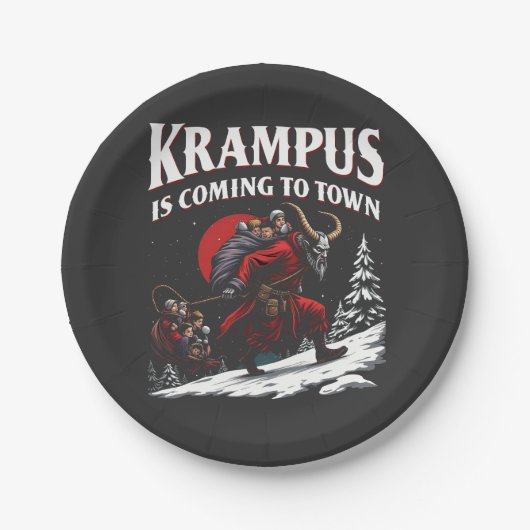 Krampus komt naar de stad Krampus Kerstmis  Papieren Bordje (Voorkant)