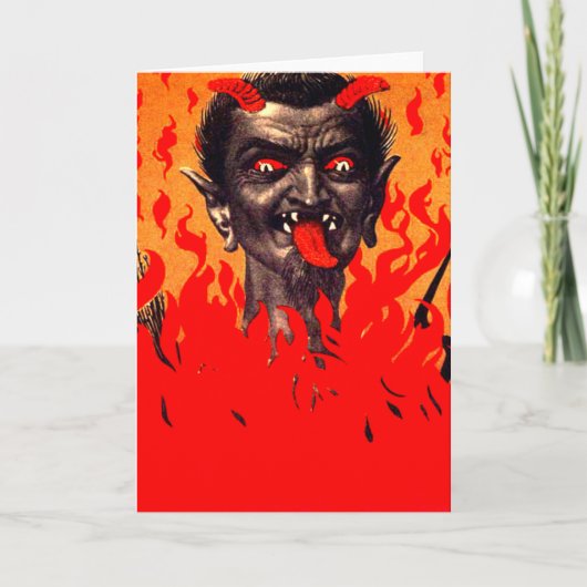 Krampus komt uit de hel feestdagen kaart (Voorkant)