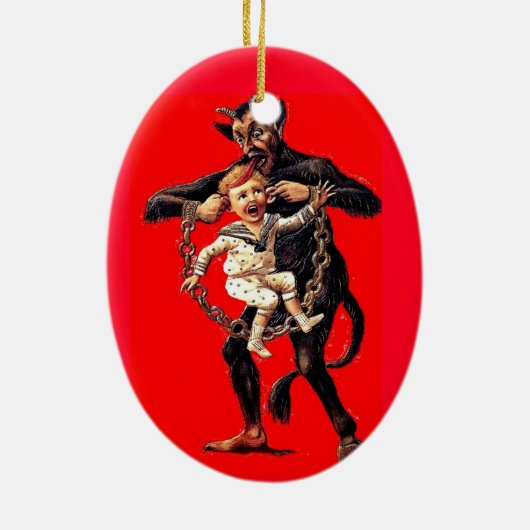 Krampus komt voor slechte kinderen kerstversiering keramisch ornament (Achterkant)