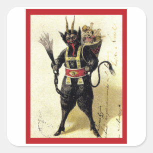 Krampus kreeg je Kinderen - Vintage Krampus Vierkante Sticker