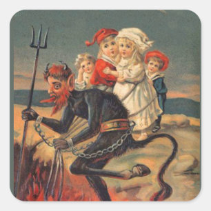 Krampus met een lading Kerst stickers