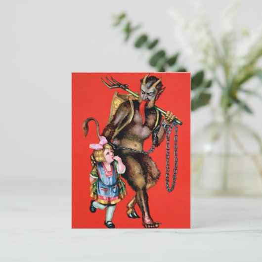  Krampus met klein meisje Briefkaart (Staand voorkant)