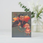 Krampus met meisje en hooivork briefkaart (Staand voorkant)