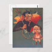 Krampus met meisje en hooivork briefkaart (Voorkant / Achterkant)