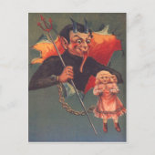 Krampus met meisje en hooivork briefkaart (Voorkant)