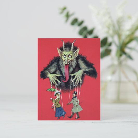  Krampus met Puppets Briefkaart (Staand voorkant)