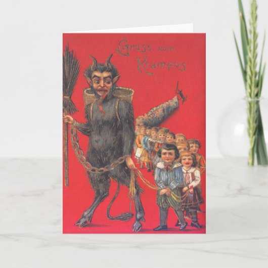 Krampus met slechte kinderen feestdagen kaart (Voorkant)