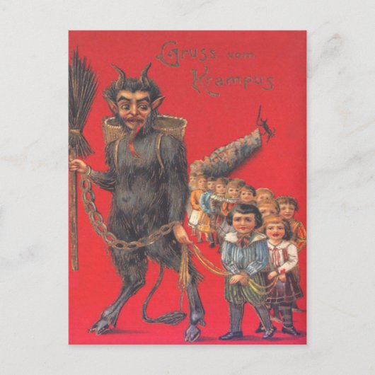Krampus met stoute kinderen briefkaart (Voorkant)