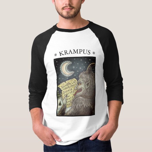 KRAMPUS NAUGHTY LIST, CHRISTMAS 3/4 SLEEVE T-SHIRT (Voorkant)