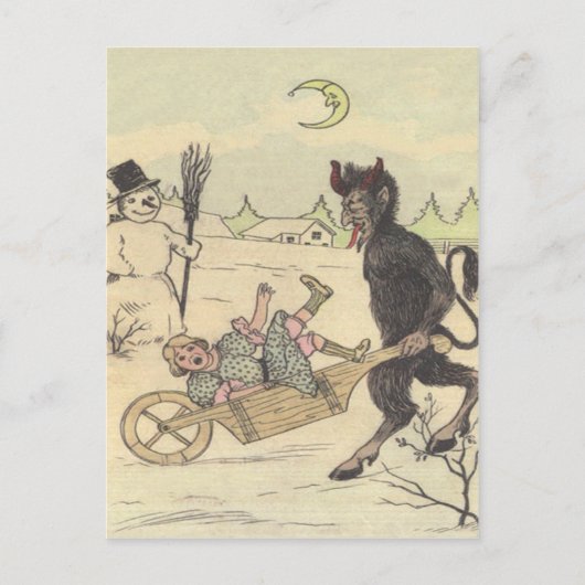 Krampus neemt slecht kind mee briefkaart (Voorkant)