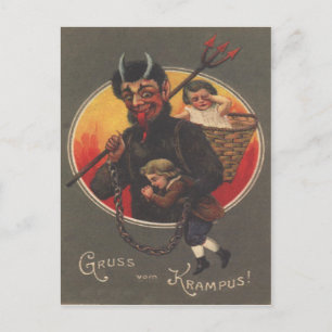 Krampus ontvoert jongen en meisje briefkaart