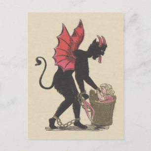 Krampus ontvoert kind ketting vleugels briefkaart