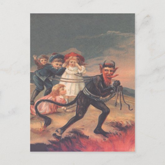 Krampus ontvoert kinderen briefkaart (Voorkant)