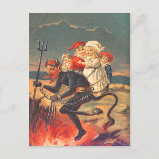 Krampus ontvoert kinderen briefkaart (Voorkant)