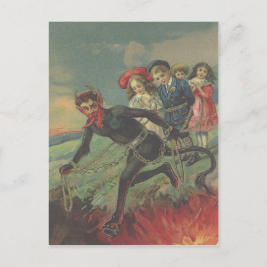 Krampus ontvoert kinderen briefkaart (Voorkant)