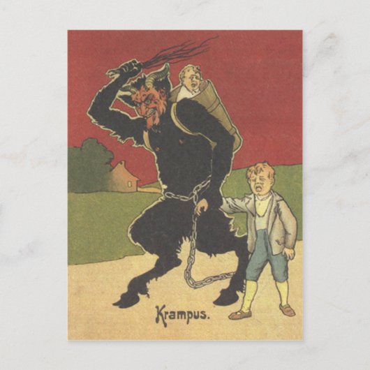 Krampus ontvoert kinderen briefkaart (Voorkant)