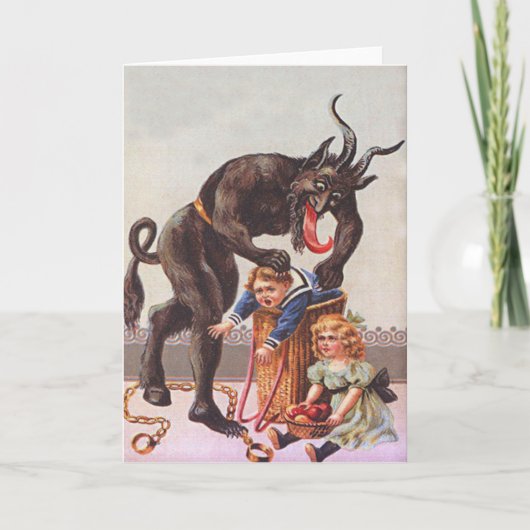 Krampus ontvoert kinderen feestdagen kaart (Voorkant)