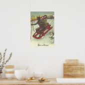 Krampus ontvoert kinderen met slee hooivork poster (Keuken)