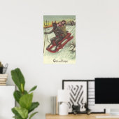 Krampus ontvoert kinderen met slee hooivork poster (Thuiskantoor)