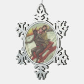 Krampus ontvoert kinderen op rodelbaan tin sneeuwvlok ornament (Rechts)