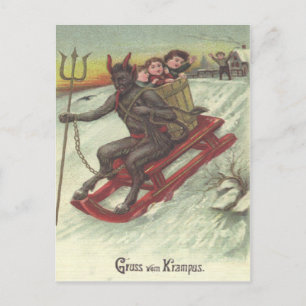 Krampus ontvoert Kinderen op slee Briefkaart