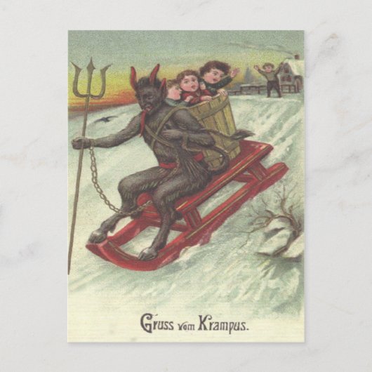 Krampus ontvoert Kinderen op slee Briefkaart (Voorkant)