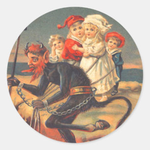 Krampus ontvoert kinderen ronde sticker