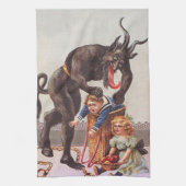 Krampus ontvoert kinderen theedoek (Verticaal)